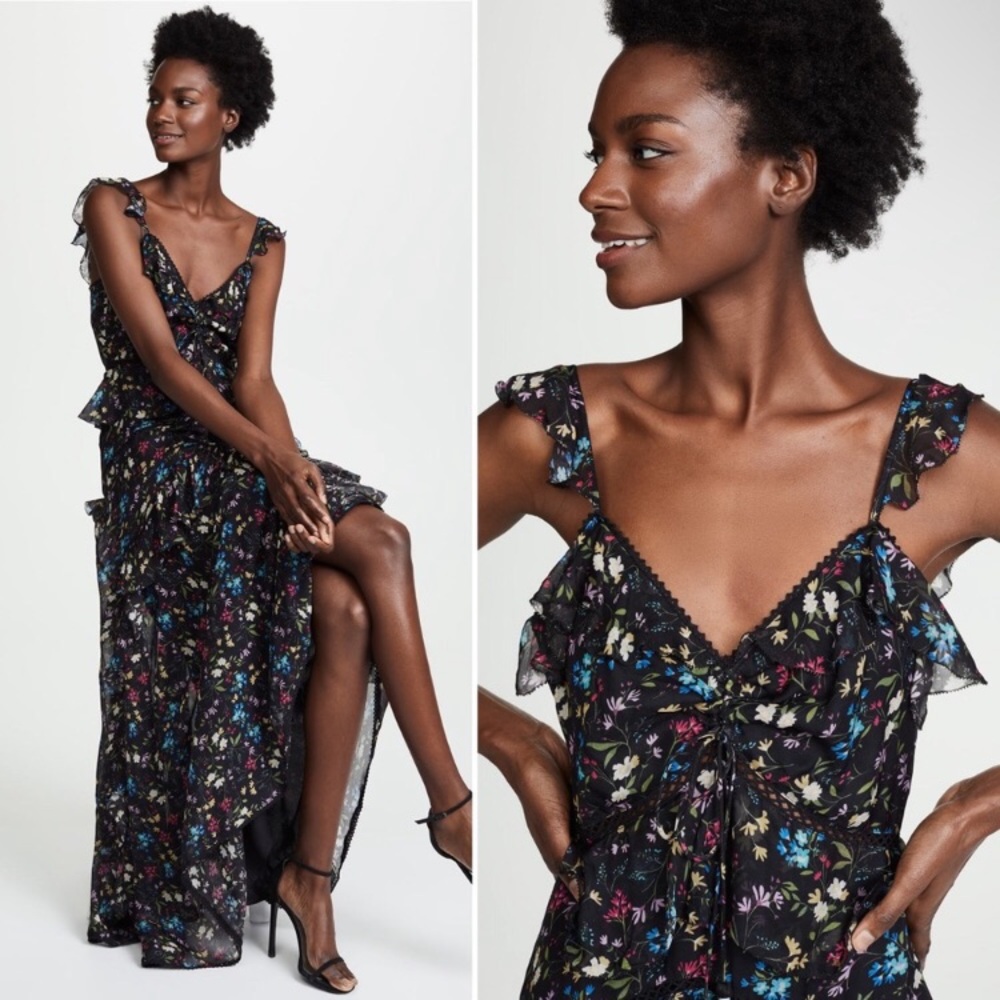 🦋 NWT Love Sam Blossom Printed Ruffle Maxi Dress